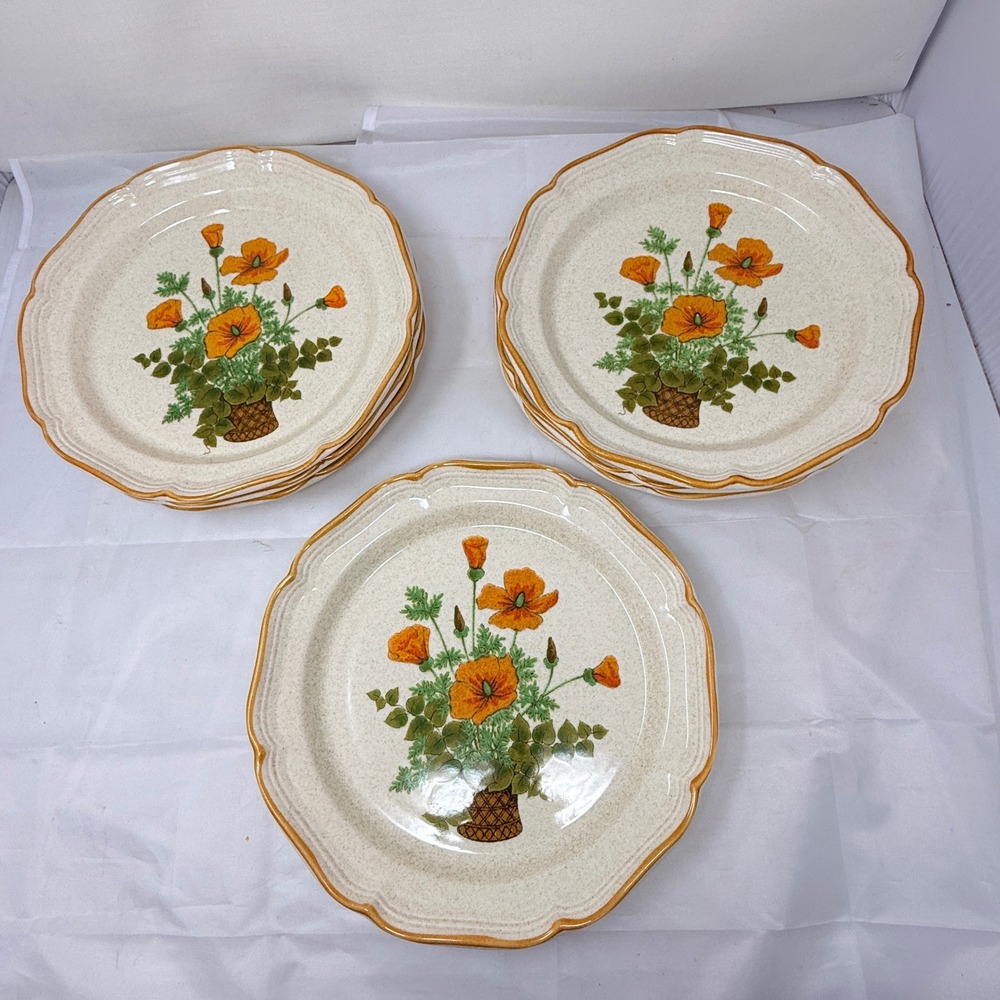 Mikasa Garden Club Petunias EC 401 Dinner Plates Set of 7 Japan Stoneware 10.75"